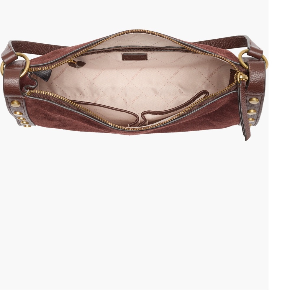 Vince Camaro Lisha Studded Brown Suede Shoulder Bag - Picture 11 of 12